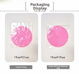 Detail showing pink honeycomb silicone mats in individual PP and OPP bag packaging