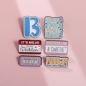 Set of 6 colorful enamel lapel pins with Swiftie theme and metal engraving details