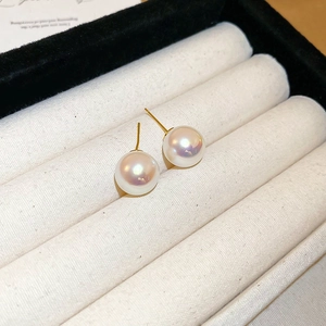 Boucles d'oreilles perles rondes élégantes avec tiges en argent S925 doré