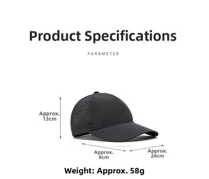 Detailed dimensions of dark grey quick-dry mesh baseball cap with ventilation holes