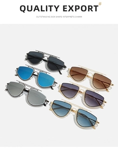 Detailed display of vintage polygonal metal sunglasses in six different lens color options