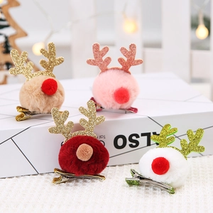 Christmas Hair Clips Reindeer Antlers Mini Santa Hat Plush Glitter Metal Alligator Clips Holiday Party Hair Accessories