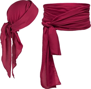 Ensemble bandana et ceinture de pirate médiéval rouge en lin avec deux options de coiffure