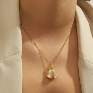 18K gold plated necklace featuring a triangular Virgin Mary pendant with white zircons