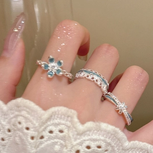 Flower Open Rings Copper Enamel Drip Oil Cubic Zirconia Adjustable Hollow Lace Elegant Fashion Jewelry Women Accessory