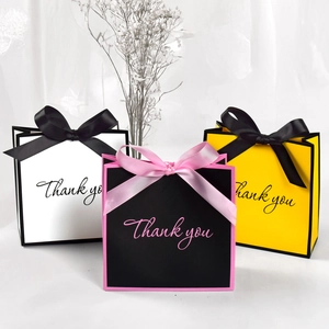 Minimalist Gift Handbags Cardboard With Satin Ribbon Bow And Thank You Print For Wedding Party Favors