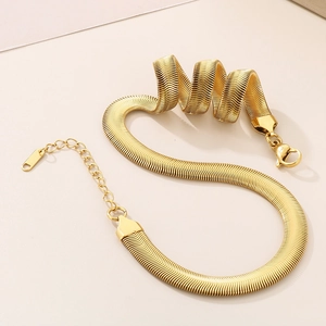 Minimalist 18K gold stainless steel snake bone chain necklace with lobster clasp closure