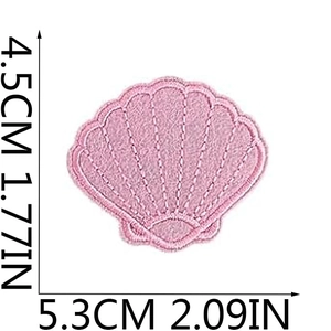 Detailed size specifications for pink shell embroidered patch measuring 4.5cm by 5.3cm