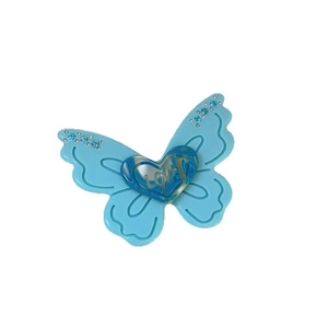 Sparkly blue butterfly hair clip with a golden LOVE heart detail and glitter wings