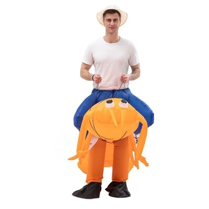 Adult inflatable lobster costume with orange shell and blue pants for funny party cosplay