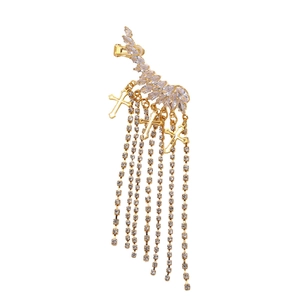 Funkelnde goldene Kreuz Fransenohrringe mit Strass und Quasten für Damen Accessoires