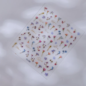 Detail of floral nail stickers with gold outlines and colorful petals model Co-385