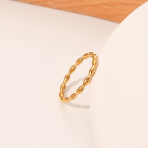French style minimalist gold bubble texture stackable band ring for women
