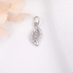Mini copper leaf charm with white cubic zirconia inlay for DIY jewelry making