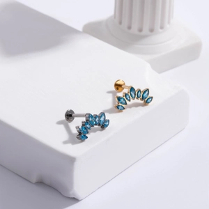 Labret-Stecker aus Titan mit blauem Marquise-Zirkon in Gold und Silber
