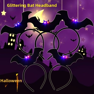 Detail of LED light-up bat headband for Halloween parties with multiple glowing color effects