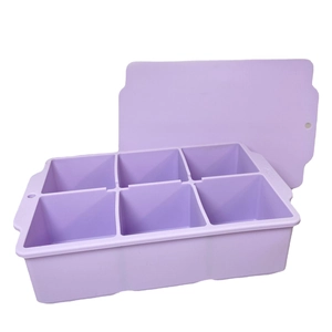 Purple food-grade 6-grid silicone ice cube tray with lid and 100ML capacity markers