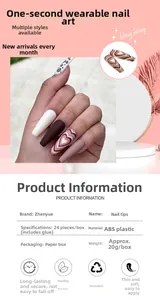 Detail of coffee and white heart press-on nails with ABS material and 24-piece specifications