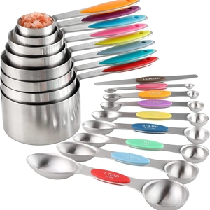 23-piece stainless steel measuring cups and spoons set with colorful silicone handles