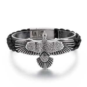 Men's Eagle Stainless Steel And Braided Cowhide Leather Bracelet Retro Punk Style Jewelry