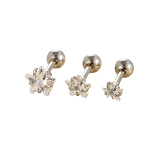 Three sizes of star-shaped zircon stud earrings with surgical steel screw backs