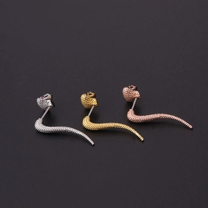 Creative snake shaped stainless steel studs set with crystals in silver, gold and rose gold