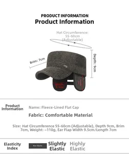 Detail view of winter brown wool peak cap showing thermal lining and foldable ear flaps