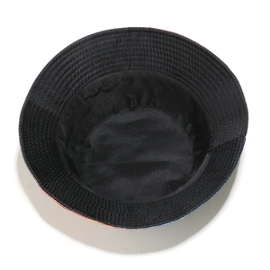 Detail of multi-row stitching on the inner lining of black fabric bucket hat