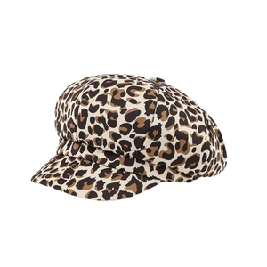 Stylish leopard print octagonal newsboy hat in beige and brown for women's spring fashion