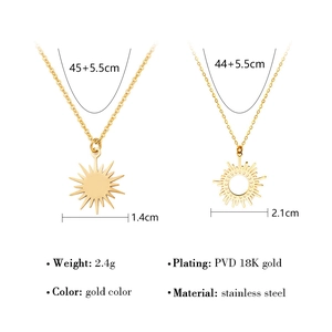 18K gold PVD plated stainless steel sun pendants with precise size and weight measurements