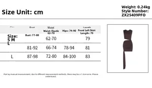 Detailed size chart for winter streamer dress including bust, waist, and hip measurements
