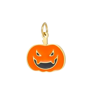 Halloween pumpkin pendant in gold stainless steel with orange and black enamel finish