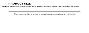 Detailed size guide for OT buckle necklace with 48cm chain and portrait pendants