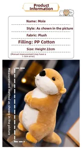 Detail view of a 22cm plush marmot toy made with soft faux rabbit fur and PP cotton