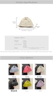 Detailed size specifications and various color options for the creative jacket shaped crossbody bag