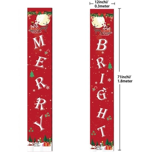 Striscioni natalizi Merry e Bright rossi con Babbo Natale e renne, dimensioni 180x30 cm