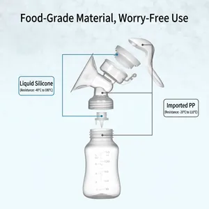 Manual breast pump set with 150ml bottle and silicone horn assembly components