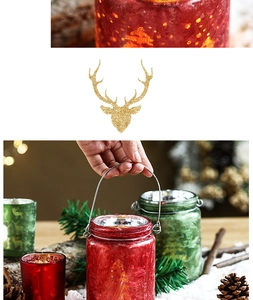 Close-up of Christmas ice-crackle glass candle holders with festive tree patterns