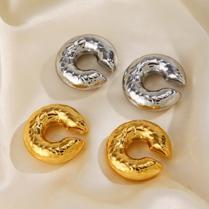 18K gold plated stainless steel textured hoop earrings in gold and silver finish