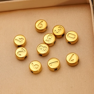 18K gold plated stainless steel number beads 0-9 for DIY jewelry making and bracelets