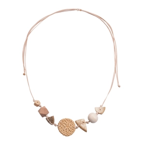Bohemian geometric wooden beads and rattan woven circle pendant long sweater necklace