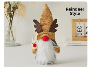 Detailed view of a Christmas gnome doll with reindeer antlers and a long white beard