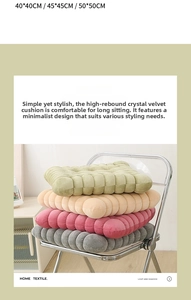 Thick crystal velvet chair cushions in various sizes and colors on a clear chair