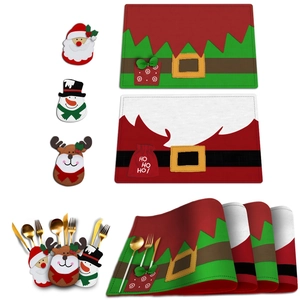 Christmas elf and Santa Claus place mats and cutlery holders set for holiday table decor