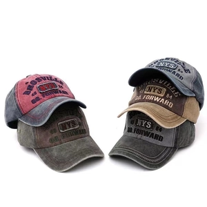 Vintage washed cotton baseball caps with distressed embroidery in five various colors