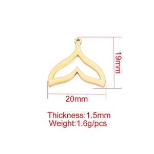 Golden mermaid tail pendant in polished stainless steel, size 19mm by 20mm for DIY jewelry