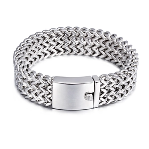 Men's punk 304 stainless steel braided chain bracelet with secure square clasp