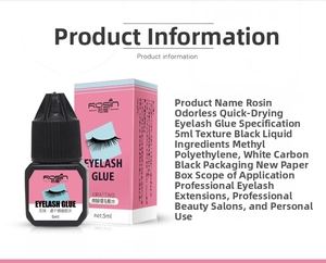 Detailed view of 5ml black eyelash extension glue ingredients and product specifications