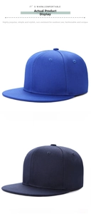 Flat brim hip hop caps in royal blue and navy blue with a classic six-panel design