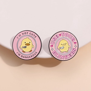 Cute Cartoon Enamel Pin Funny Chick Holding Knife Brooch Zinc Alloy Metal Badge For Clothing Backpack Decoration Jewelry Gift